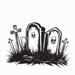 Creepy Cemetery Gravestones Logo Vector Design with Spooky Gothic Atmosphere
