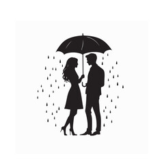 Vector Illustration of Man and Woman Walking Together Under Umbrella Silhouette