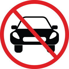 A No Parking Sign, prohibiting vehicle access. A simple graphic shows a car within a red circle and a diagonal line