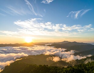 Fototapeta premium Sunrise over misty mountains