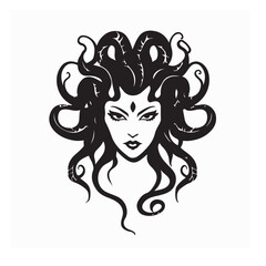 Mythical Medusa Face in Tribal Vector Style with Serpent Hair Design