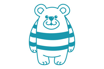 A cute cartoon bear with blue outline and stripe design stands upright