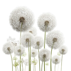Close-up of fluffy white dandelions against a black background