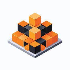 Abstract Orange Black Cube Structure