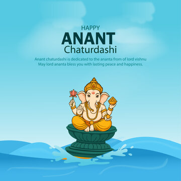 Anant Chaturdashi Festival Illustration with Lord Ganesha Idol Immersion in Water