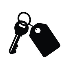 Stylized Black Key and Tag Illustration on a White Background Symbol, Tag key silhouette vector illustration
