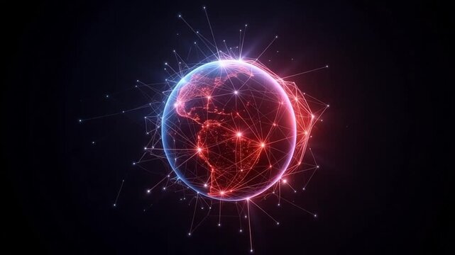 Global network connection technology background with digital earth and data transfer