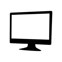 Flat computer monitor display silhouette- Black silhouette of a flat computer monitor or television with stand, representing technology, digital display, screen usage, and modern devices