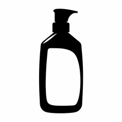 Liquid soap dispenser bottle silhouette- Black silhouette of a pump dispenser bottle, representing liquid soap, lotion, sanitizer, personal care, hygiene, and household cleaning products