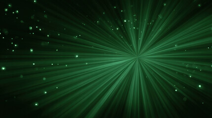 Fototapeta premium Radial green glowing rays with bokeh circles on dark gradient background for big data visualization and green tech wallpaper