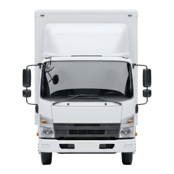 Front view of a white delivery truck isolated on transparent background