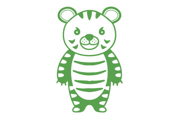An adorable green tiger character standing upright presents a charming and playful design element