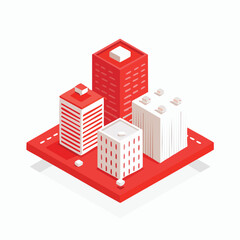 Isometric Cityscape: Red and White Buildings