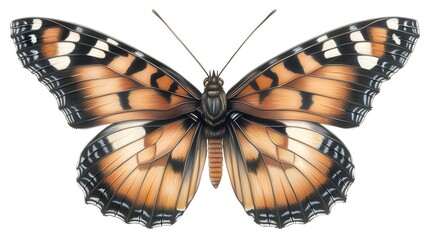 Obraz premium Vibrant Butterfly with Orange and Black Patterns against White Background