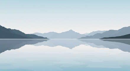 Fototapeta premium Serene mountain range reflected in a calm lake, a tranquil landscape.