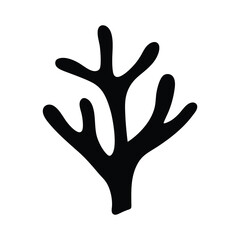 Obraz premium Coral silhouette icon- Black silhouette of a coral branch, symbolizing marine life, ocean ecosystem, underwater reef structures, and sea biodiversity