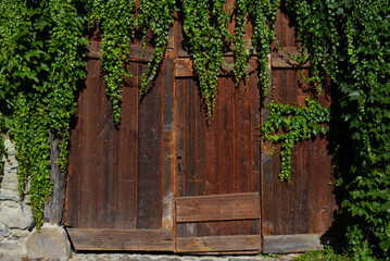 Yvoire, Lac d'Annecy, porte en bois et végétation