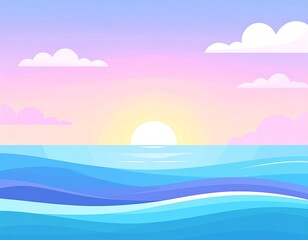 Pastel Ocean Sunset Landscape Illustration