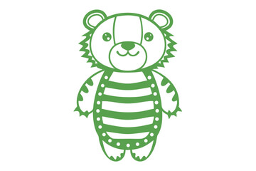 An adorable green bear stands with striped body detail against a clean white background