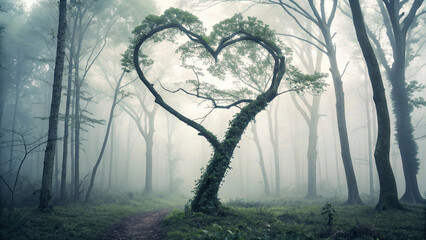 Obraz premium misty morning in the forest