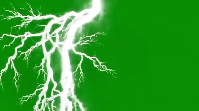 Electric Fury: An electrifying spectacle unfolds as a lightning bolt, crackling with energy, cuts across a vivid green canvas. A striking visual metaphor of power and the untamed forces of nature.