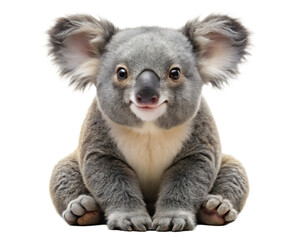 Obraz premium Cute baby koala sitting and smiling, isolated on transparent background
