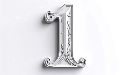 A stylized, ornate numeral one, detailed with decorative flourishes, stands out against a simple white background, evoking a sense of elegance and sophistication.
