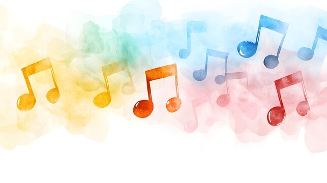 Vibrant Watercolor Music Notes on a Soft Colorful Background for Creative Projects