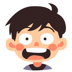 Illustration of a boy screaming in shock with wide open mouth and eyes, showing strong frightened expression.
