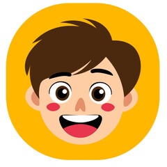 Cartoon boy with wide open mouth and fearful eyes expressing shock and strong surprise on orange background.
