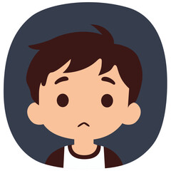 Cartoon boy gritting teeth with tense eyes showing angry and stressed reaction on turquoise background.