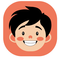 Cartoon boy character with happy smiling face, bright wide eyes and cheerful mood, isolated on colorful background.
