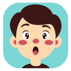 Cartoon boy with astonished expression, open mouth and wide eyes, isolated on white background illustration.
