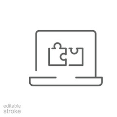 Obraz premium Laptop Puzzle Problem Solving Outline Icon Editable Stroke Online Education