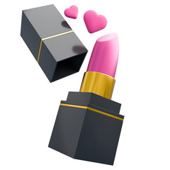 3d icon of square shaped lipstick with heart decoration.
