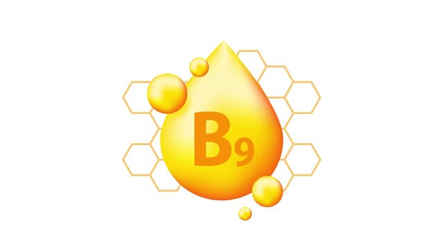 Vitamin B9, folic acid, drop shape, honeycomb background