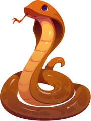 Fototapeta premium Cartoon cobra snake with a coiled body, raised hood and flicking tongue. Isolated vector reptile animal, ancient Egypt game icon asset, vintage Egyptian symbol of wildlife, jungle, or danger