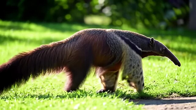 Close Up of Anteater on Green Grass in a Bright Outdoor Daylight Environment