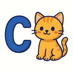 Letter c with a cute orange cat, isolated on white background
