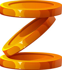 Pirates font letter or cartoon Caribbean corsairs typeface, vector English alphabet type. Treasure gold or golden coins in shape of letter Z for pirate font or corsair typeface letter