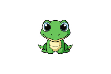 Obraz premium A funny green cartoon frog with a happy smile sits isolated on a white background, a cute vector illustration