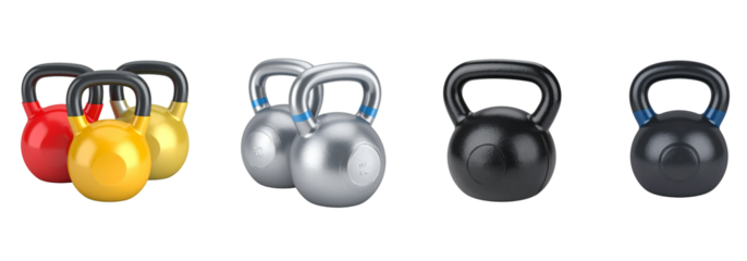3d Kettlebell, Workout gym tools, Sport equipment on transparent background.