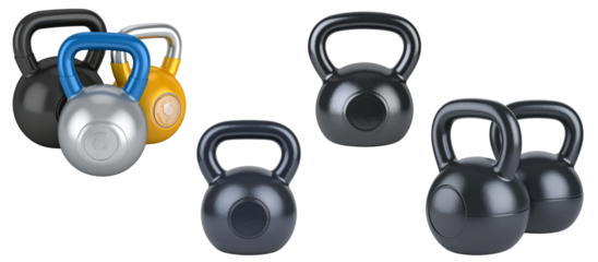3d Kettlebell, Workout gym tools, Sport equipment on transparent background.