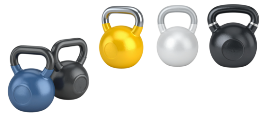 3d Kettlebell, Workout gym tools, Sport equipment on transparent background.