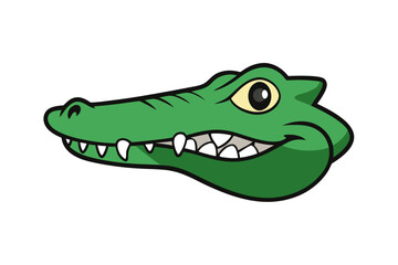 Fototapeta premium A cute green cartoon crocodile head with a happy smile and sharp teeth