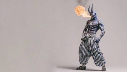 炎を吐き出す力強い黒鬼の全身像
