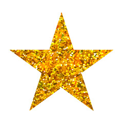Gold glitter star shape with festive sparkles, isolated on transparent background. Bright shiny decoration for holidays, celebration, reward, or sticker design. Vector illustration