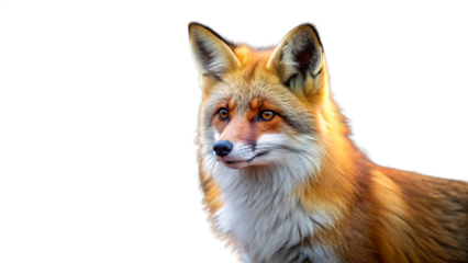 Red fox portrait isolated on transparent background, showcasing its detailed fur and alert expression