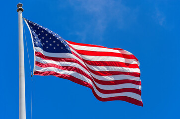 American Flag Waving Blue Sky Monterey California