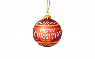 Christmas ornament watercolor illustration, single holiday bauble with festive design. High quality